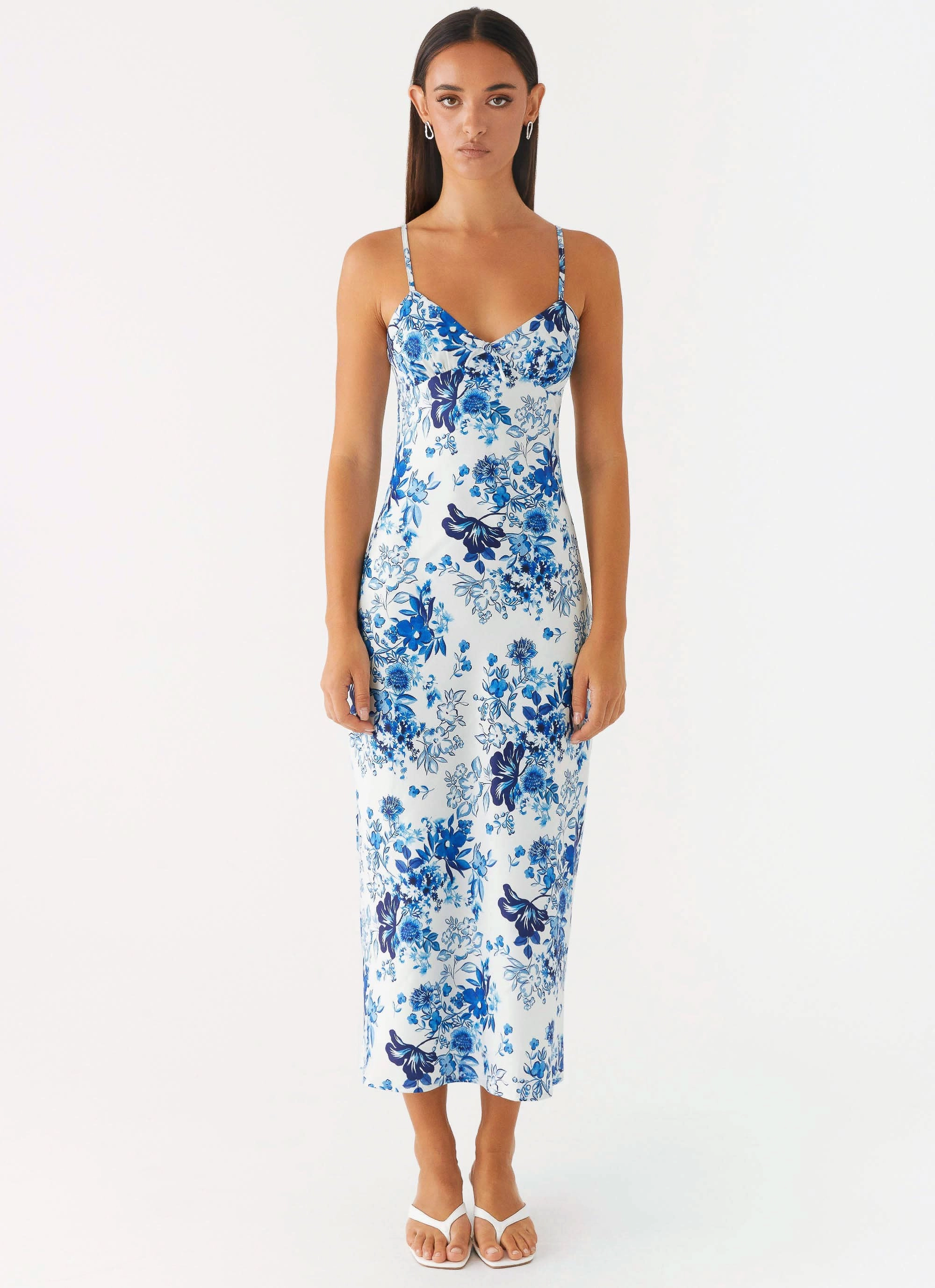 Belted-Style Take Chances Midi Dress - Serene Sky Floral