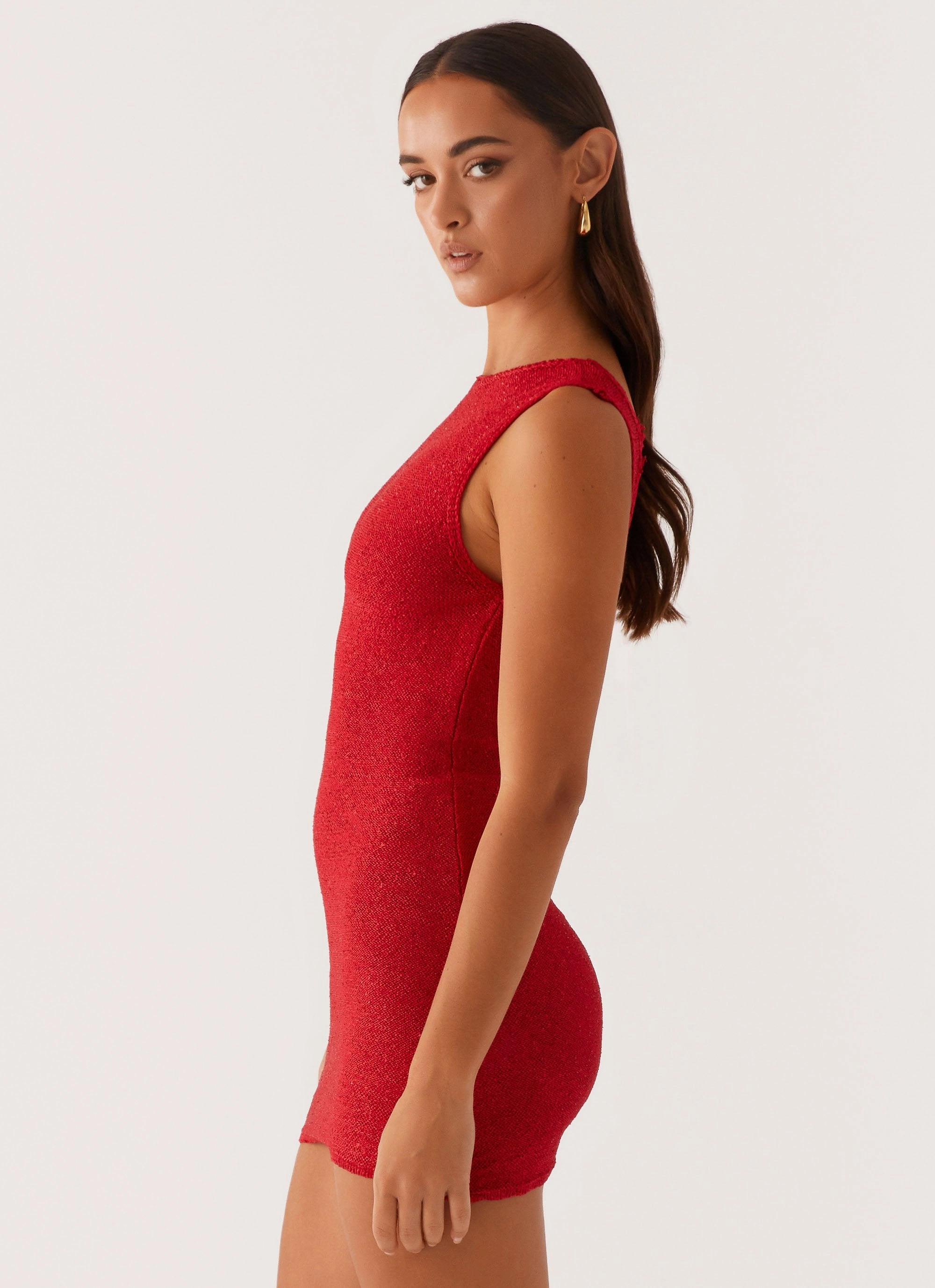 Office Shape Festival-Ready Take Five Summer Knit Mini Dress - Red