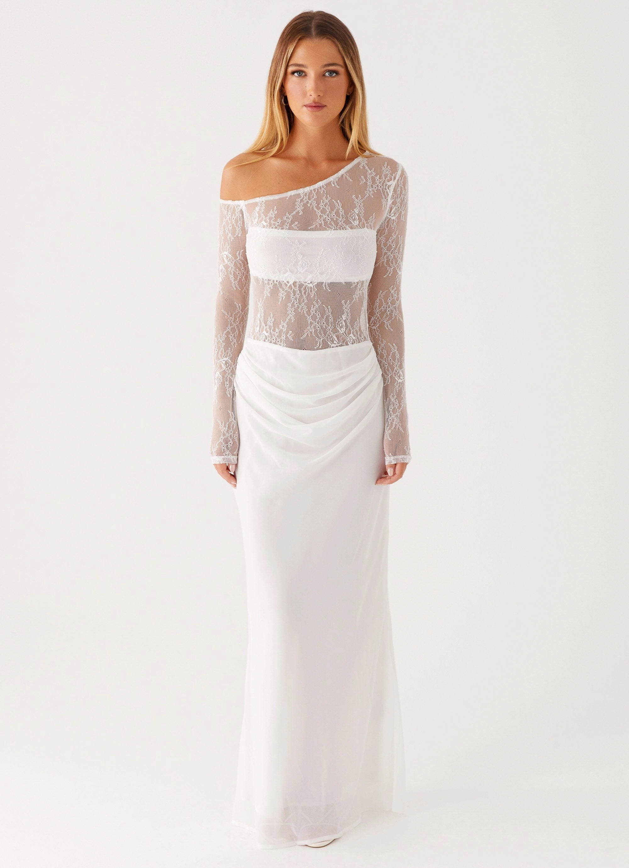 Take Your Time Maxi Dress - White Feminine Layers Sleek Outline