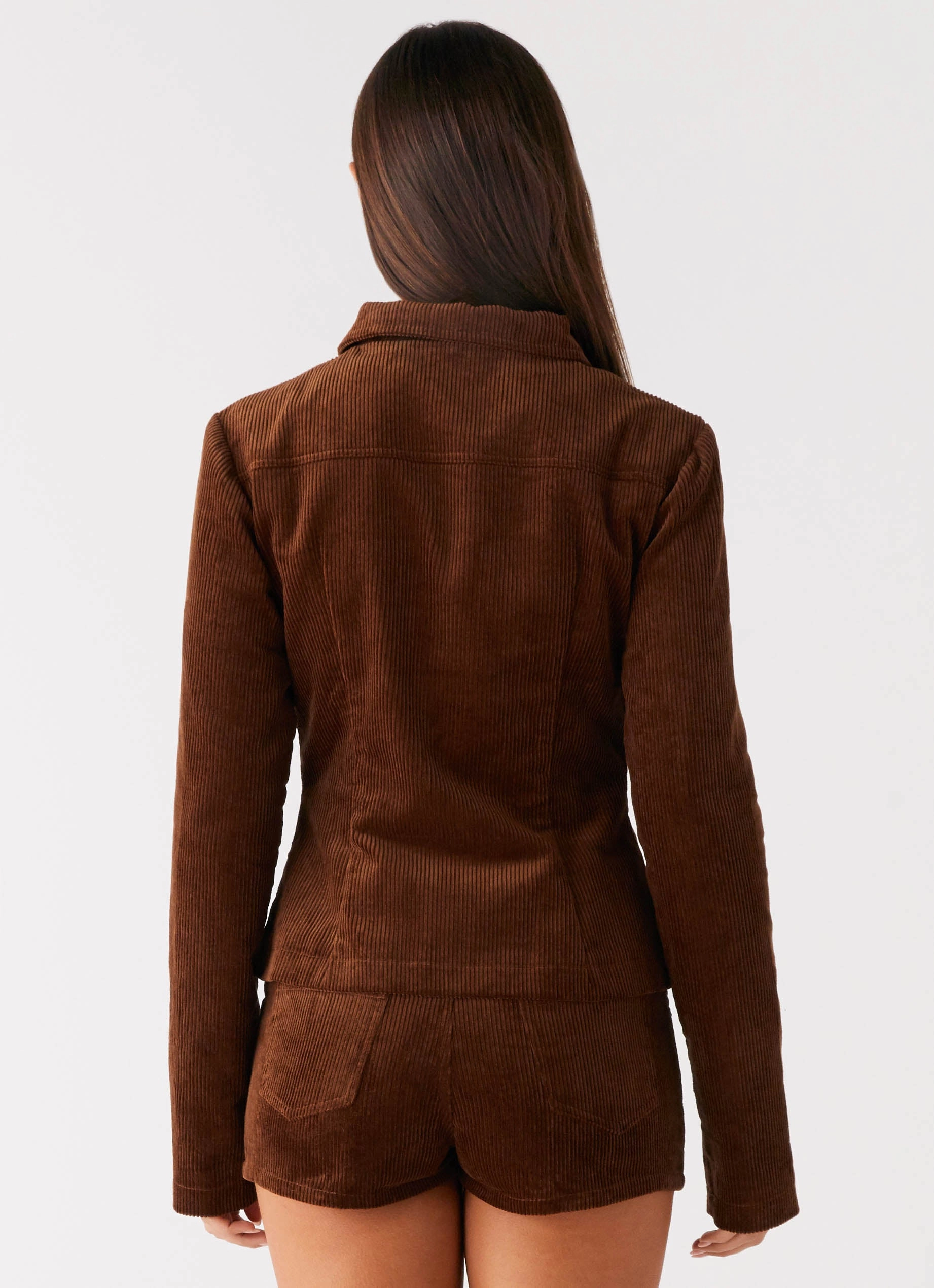 Bonded Edge Finish Flatlock Seam Construction Taliyah Cord Jacket - Walnut