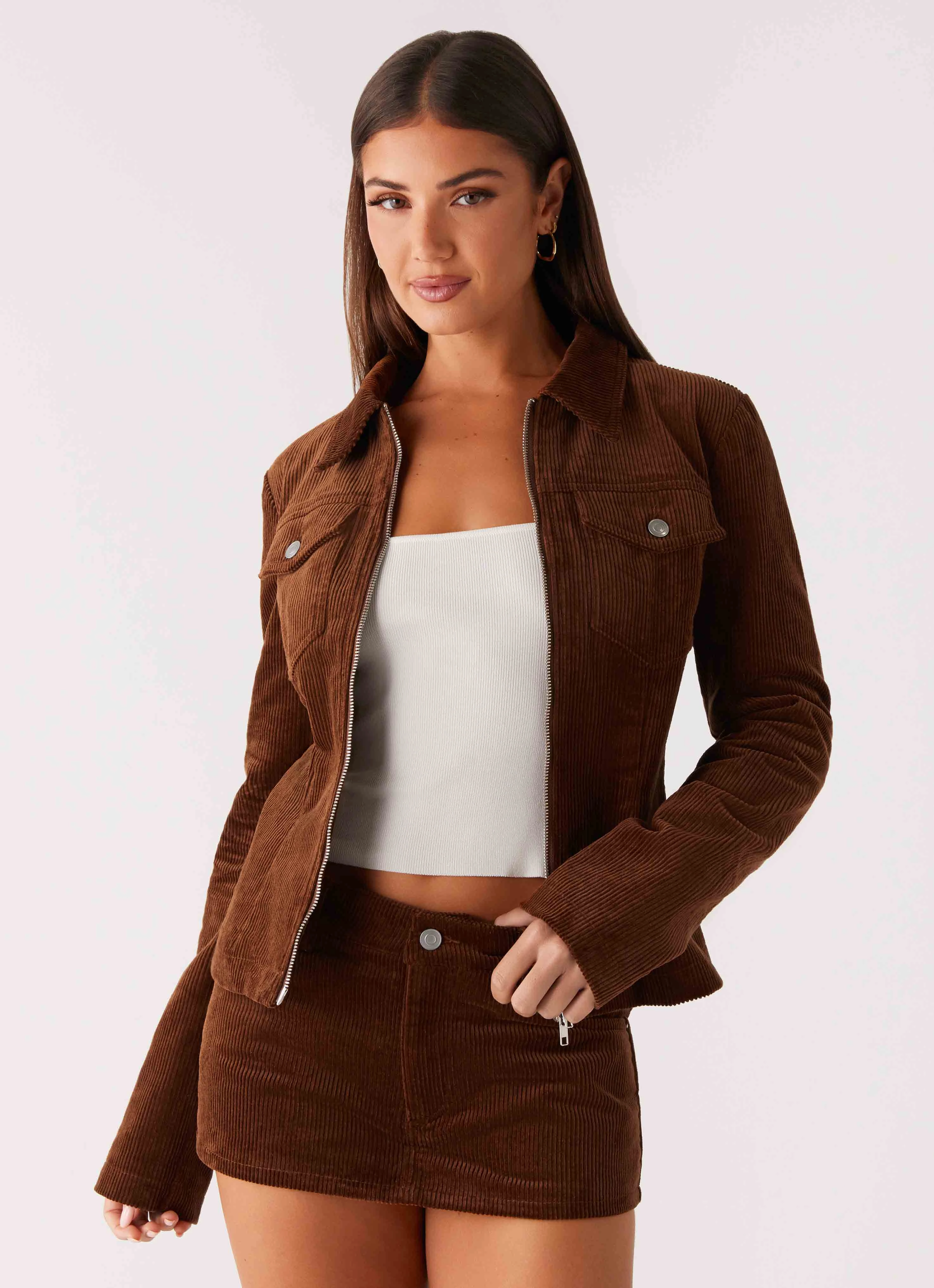 Convertible styles Taliyah Cord Jacket - Walnut