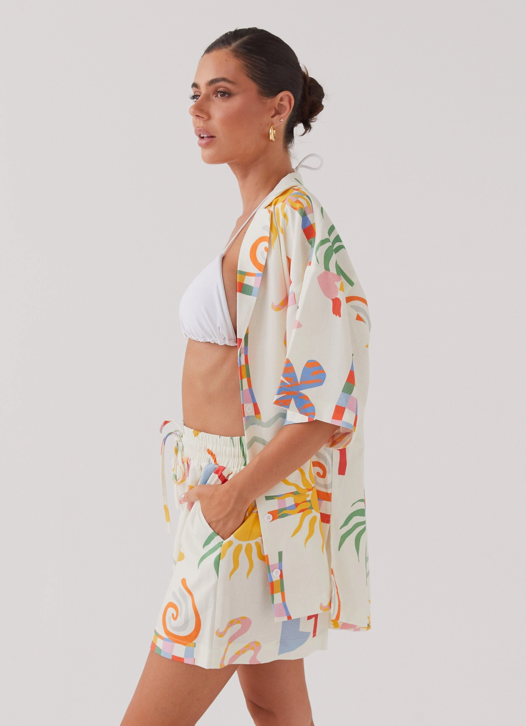 Tallulah Linen Shorts - Summer Palm Zipper Guard Weatherproofing