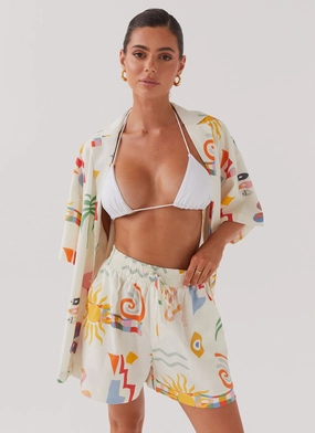 Tallulah Linen Shorts - Summer Palm AdjustableHem Multi Pocket System Hooded style Tallulah Linen Shorts - Summer Palm