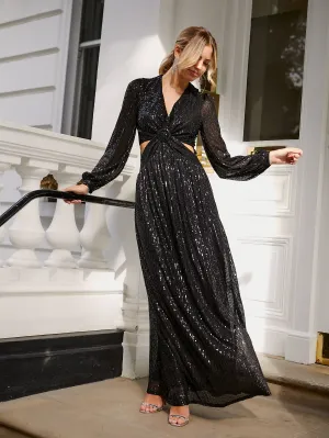 Tami Cut Out Maxi Dress / Black Sequin Sunset Look AntiFrayEdging