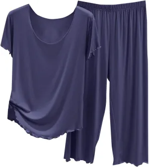 TANGNADE Comfy Pajamas for Women Set Summer Loose Top and Pants 2 Piece Lounge Sets Soft Pjs Sets Sleepwear Outfits