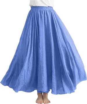 TANGNADE Maxi Skirts for Women 2025 Vacation Trendy Long Flowy Casual Boho Summer Linen A Line Skirt Beach Clothes