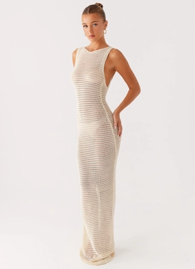 Tango Night Beach House Crochet Maxi Dress - White Night Charm Beach House Crochet Maxi Dress - White