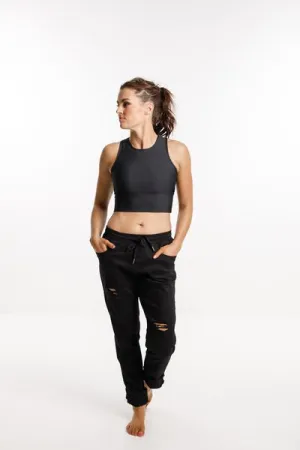 TANK BRA BLACK WITH WHITE ROSE CENTRE