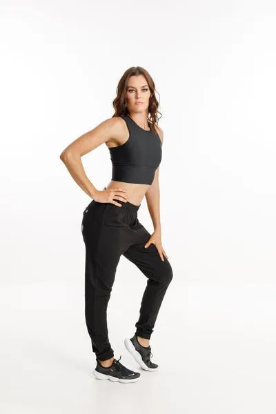 TANK BRA BLACK WITH WHITE ROSE CENTRE