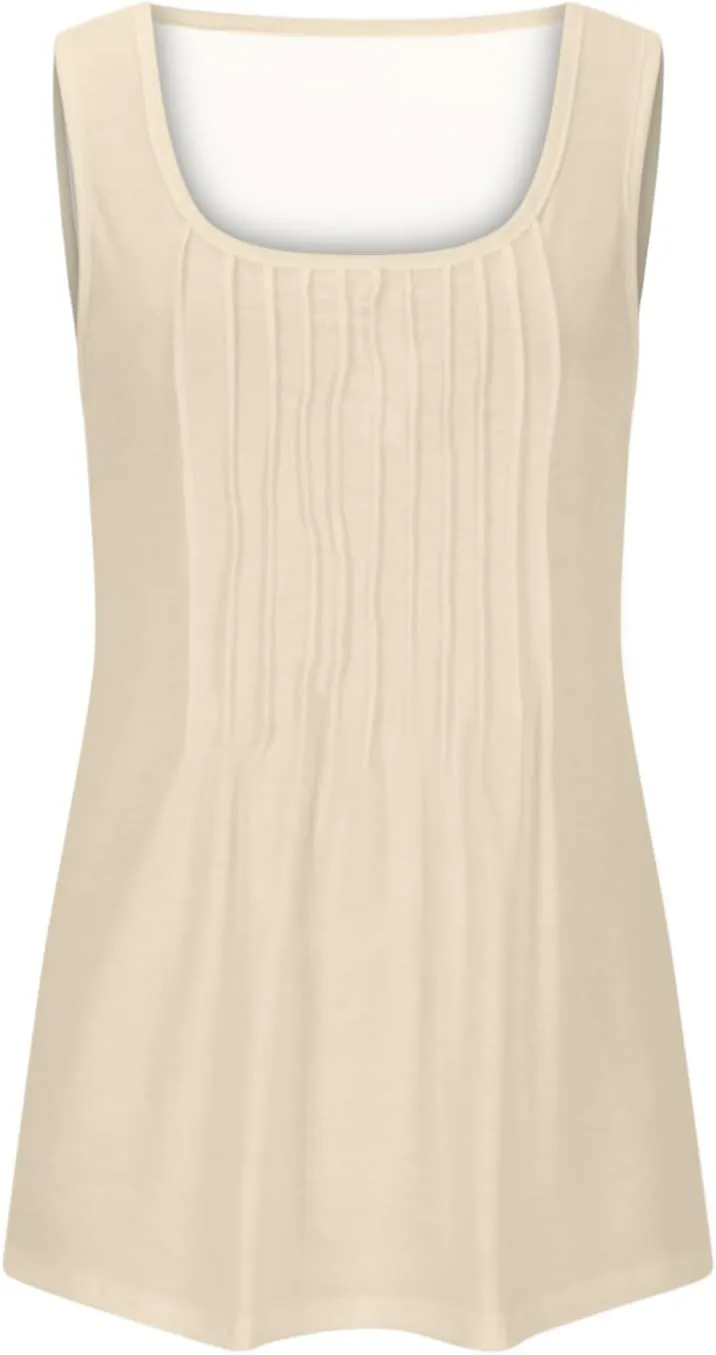 Tank Tops for Women 2025 Plus Size Summer Tops Trendy Sleeveless Scoop Neck Pleated Casual Loose Fit T Shirts