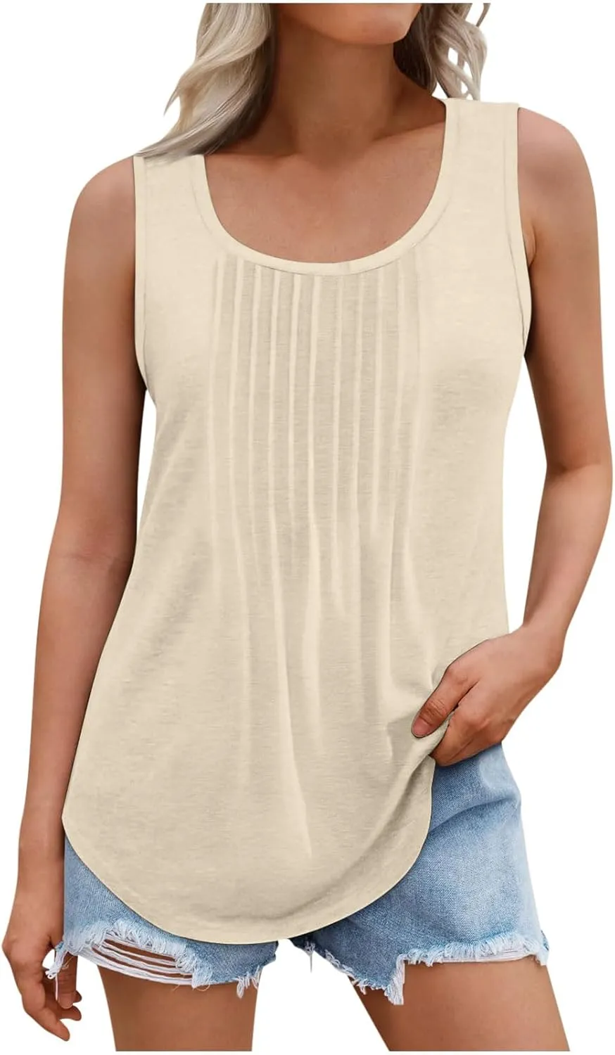 Tank Tops for Women 2025 Plus Size Summer Tops Trendy Sleeveless Scoop Neck Pleated Casual Loose Fit T Shirts