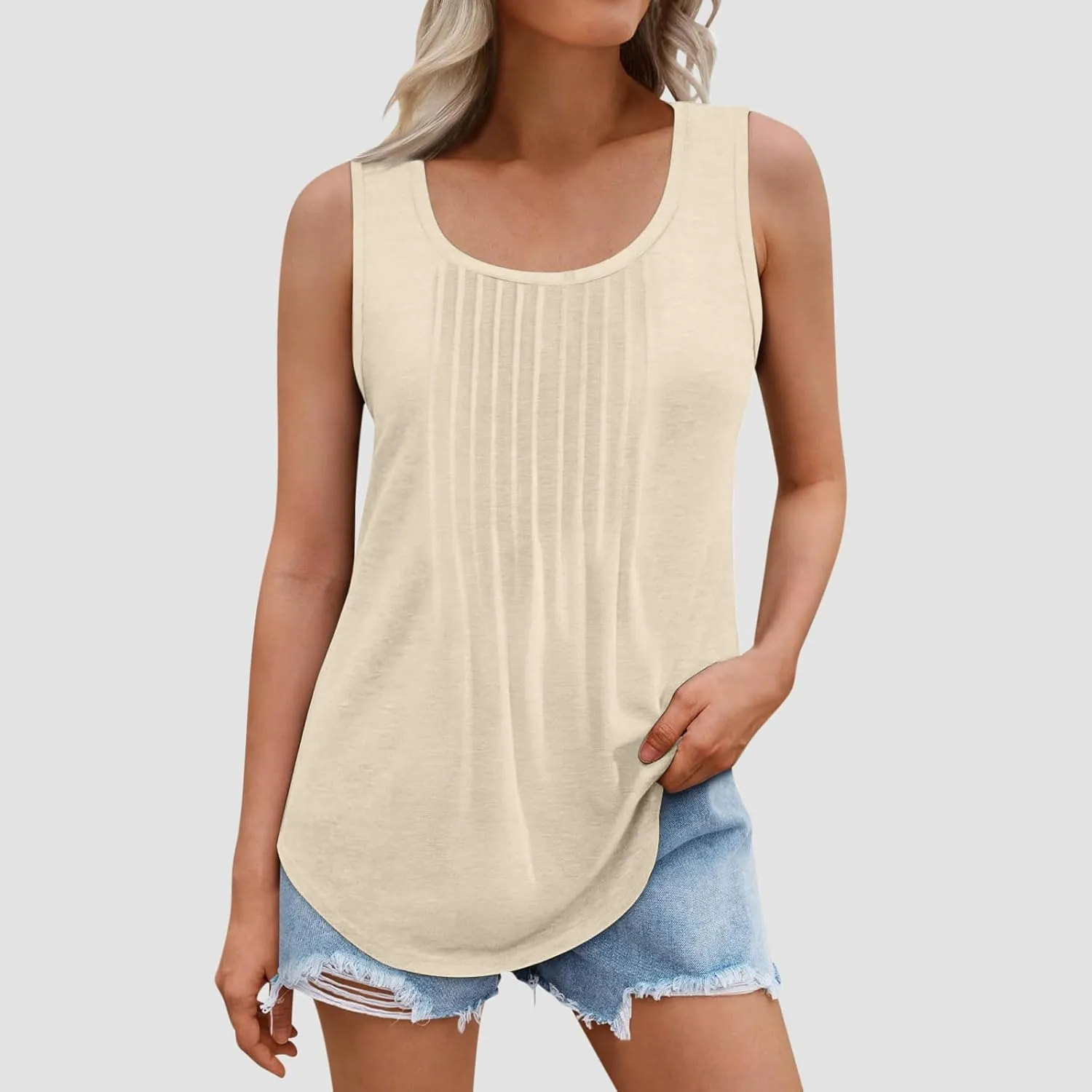 Tank Tops for Women 2025 Plus Size Summer Tops Trendy Sleeveless Scoop Neck Pleated Casual Loose Fit T Shirts
