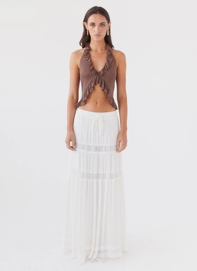 Tanya Mesh Frill Top - Chocolate ResilientStretch CroppedLength