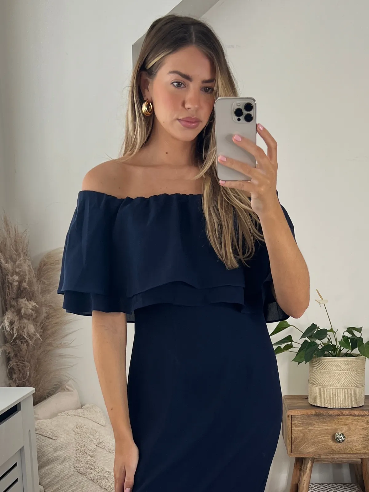 Tara Bandeau Dress / Navy Floor-Length