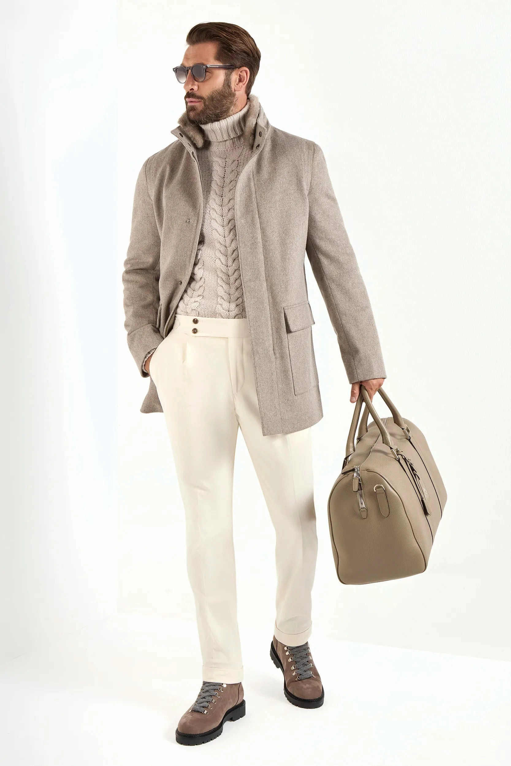 Taupe coat with mink collar - Made in Italy