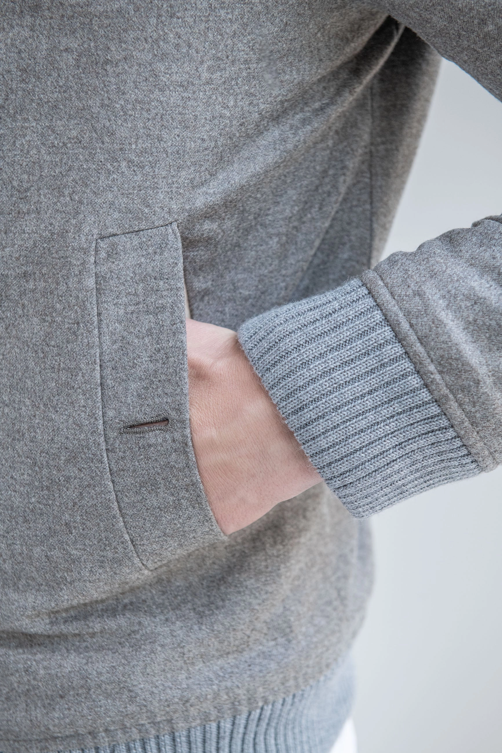 Taupe down bomber in wool & cashmere ?C Made in Italy