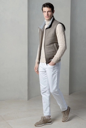 Taupe down vest in wool & cashmere ?C Made in Italy Taupe down vest in wool & cashmere ?C Made in Italy