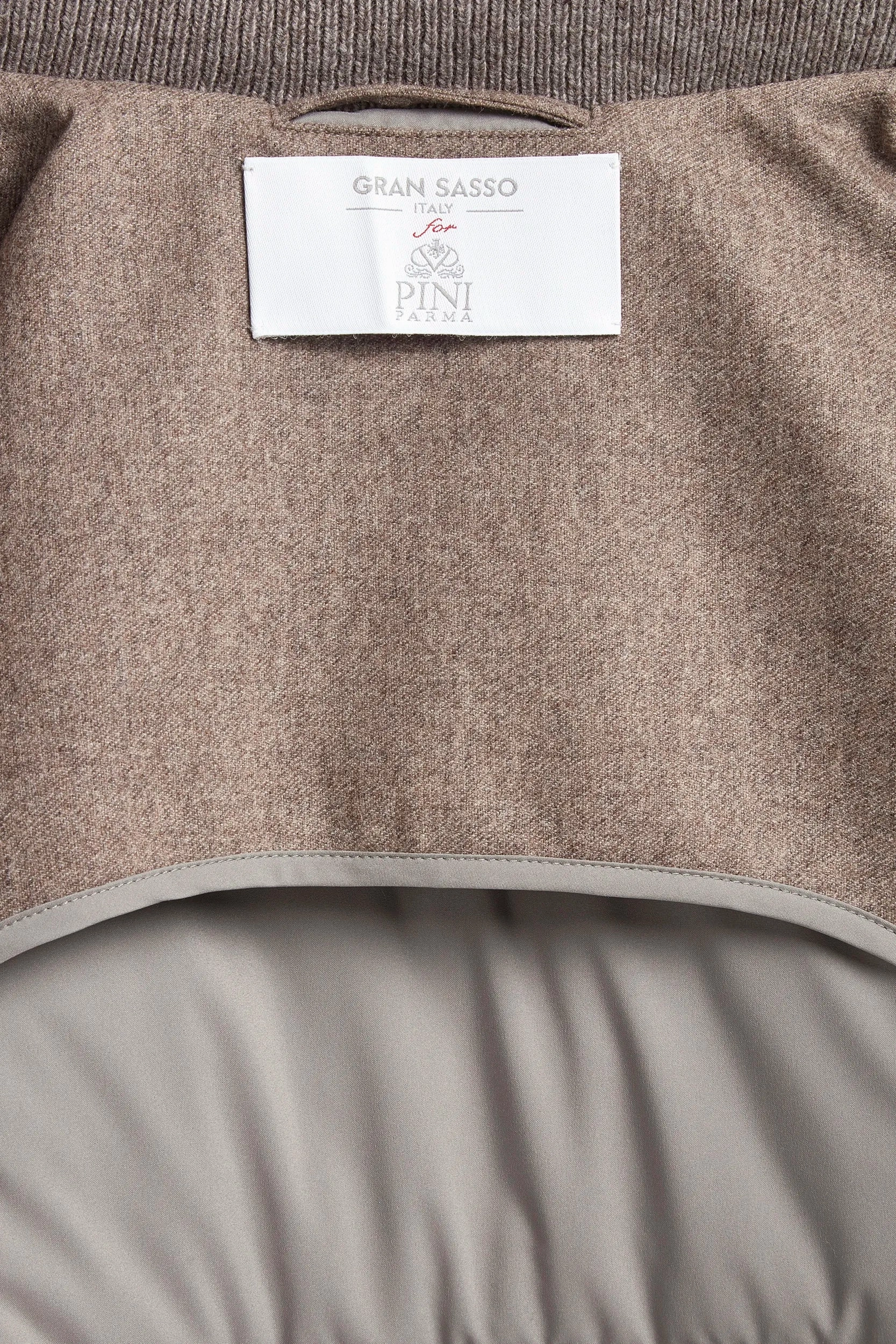 Taupe flannel and knit hooded jacket - Made in Italy