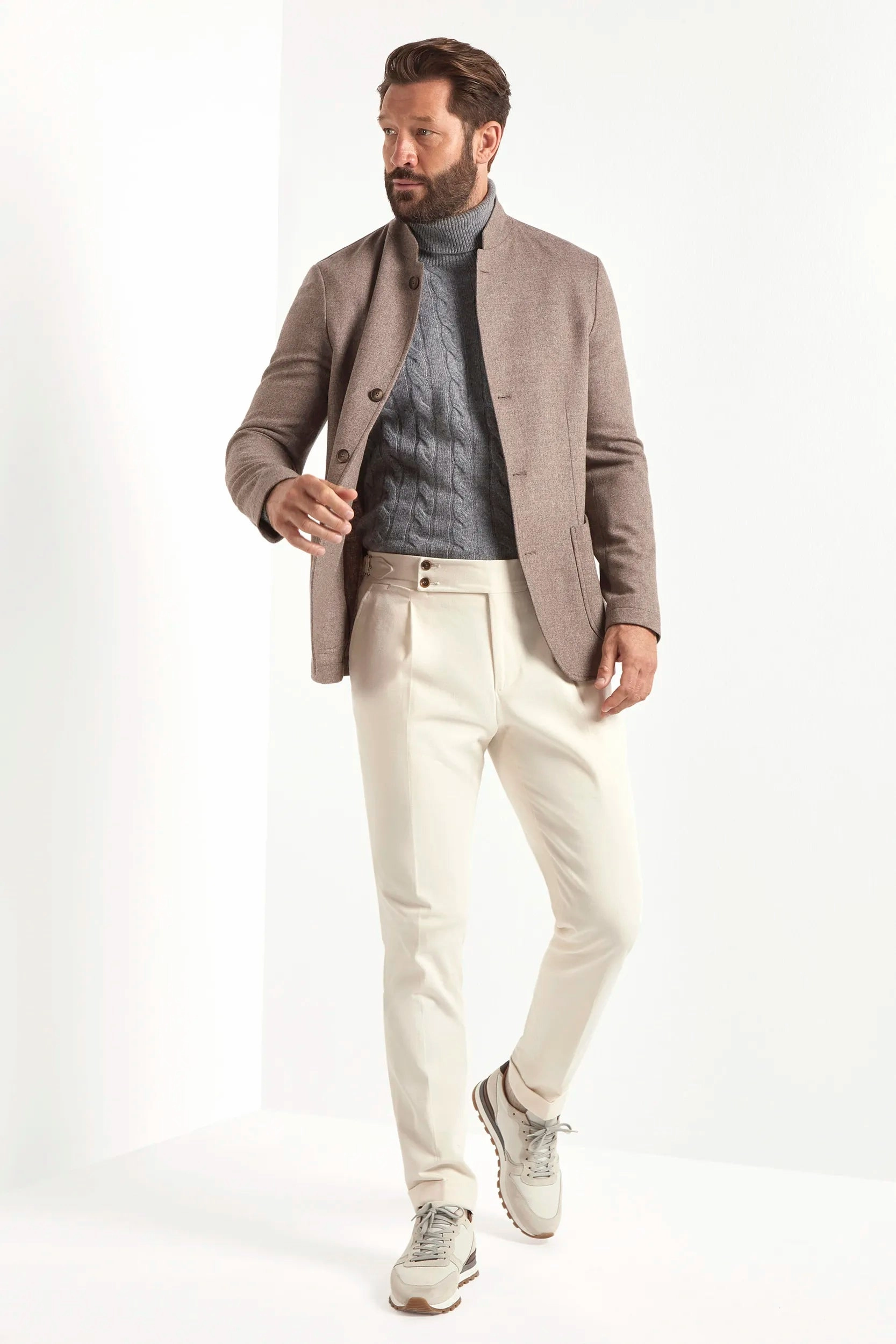 Taupe flannel coreana jacket - Made in Italy