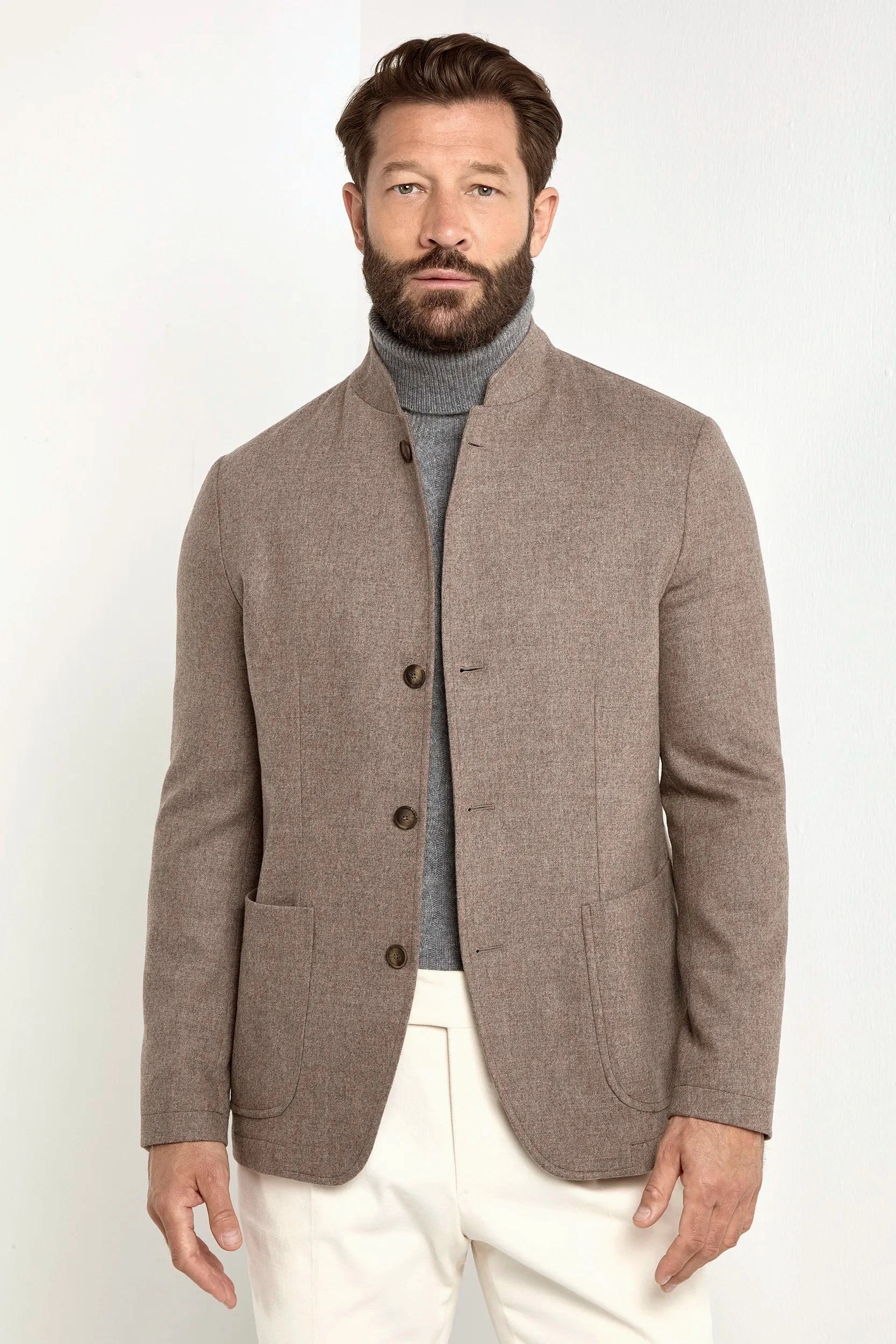 Taupe flannel coreana jacket - Made in Italy