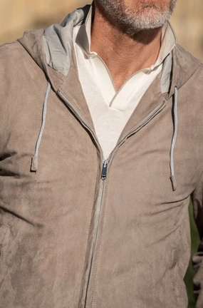 Taupe suede hooded bomber jacket ?C Made in Italy Taupe suede hooded bomber jacket ?C Made in Italy