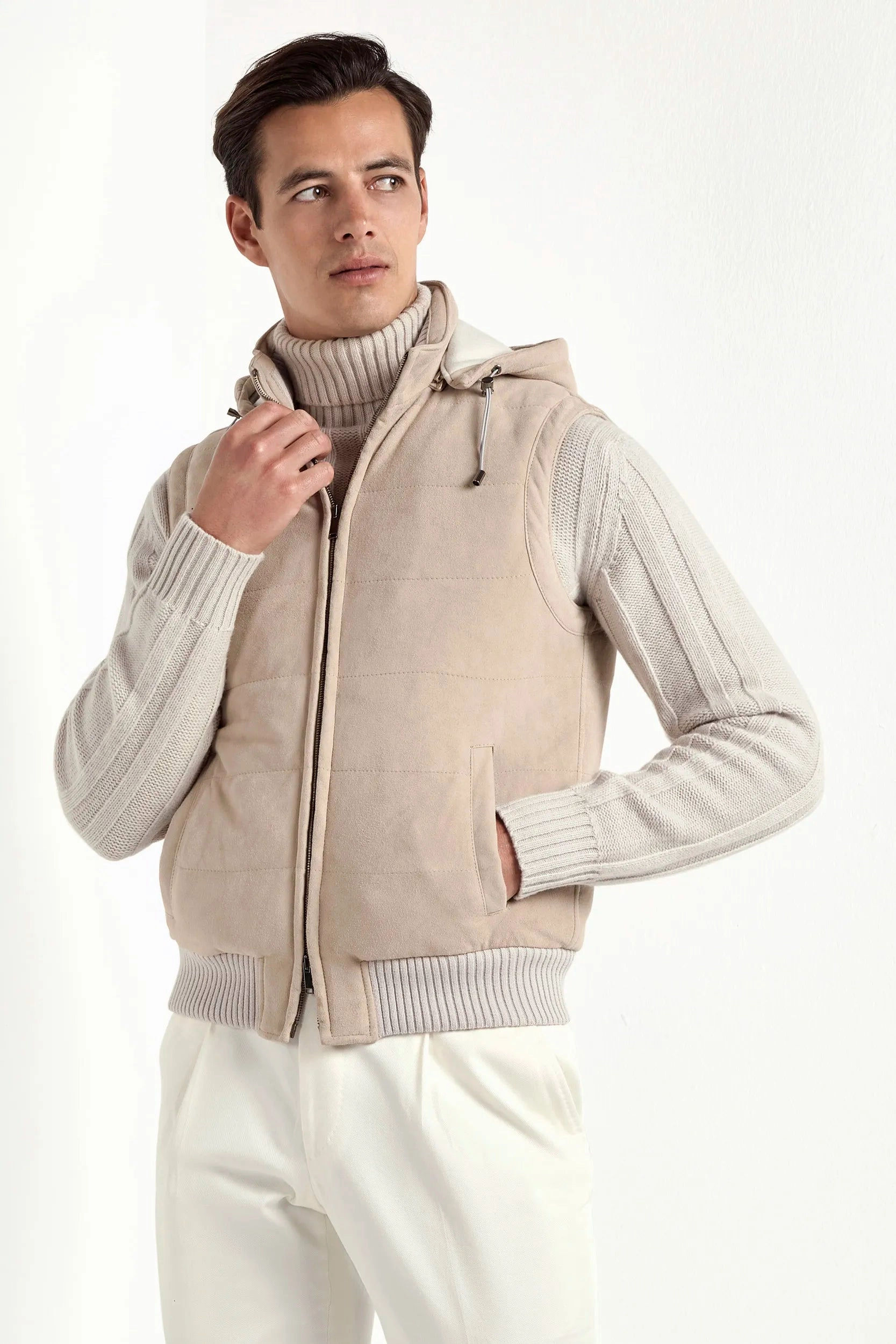 Taupe suede padded vest - Made in Italy