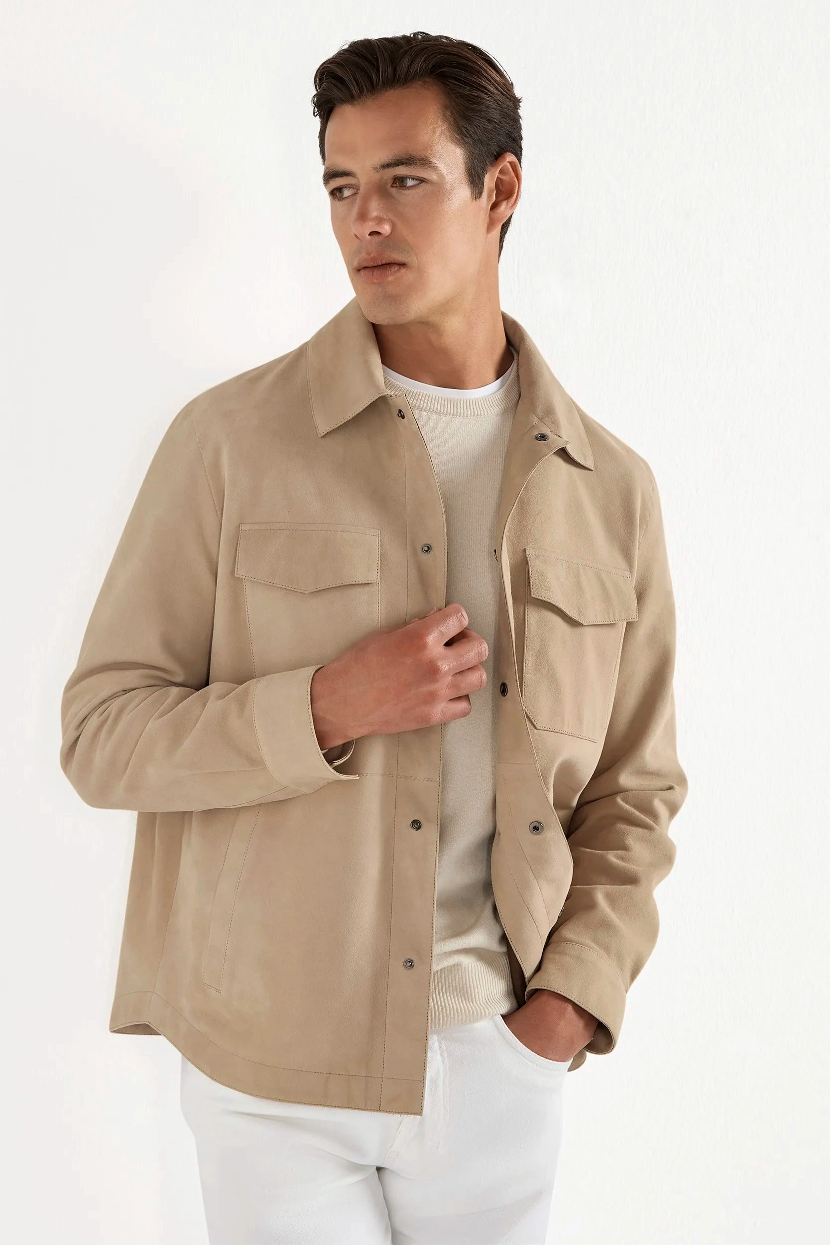 Taupe suede shirt jacket - Made in Italy