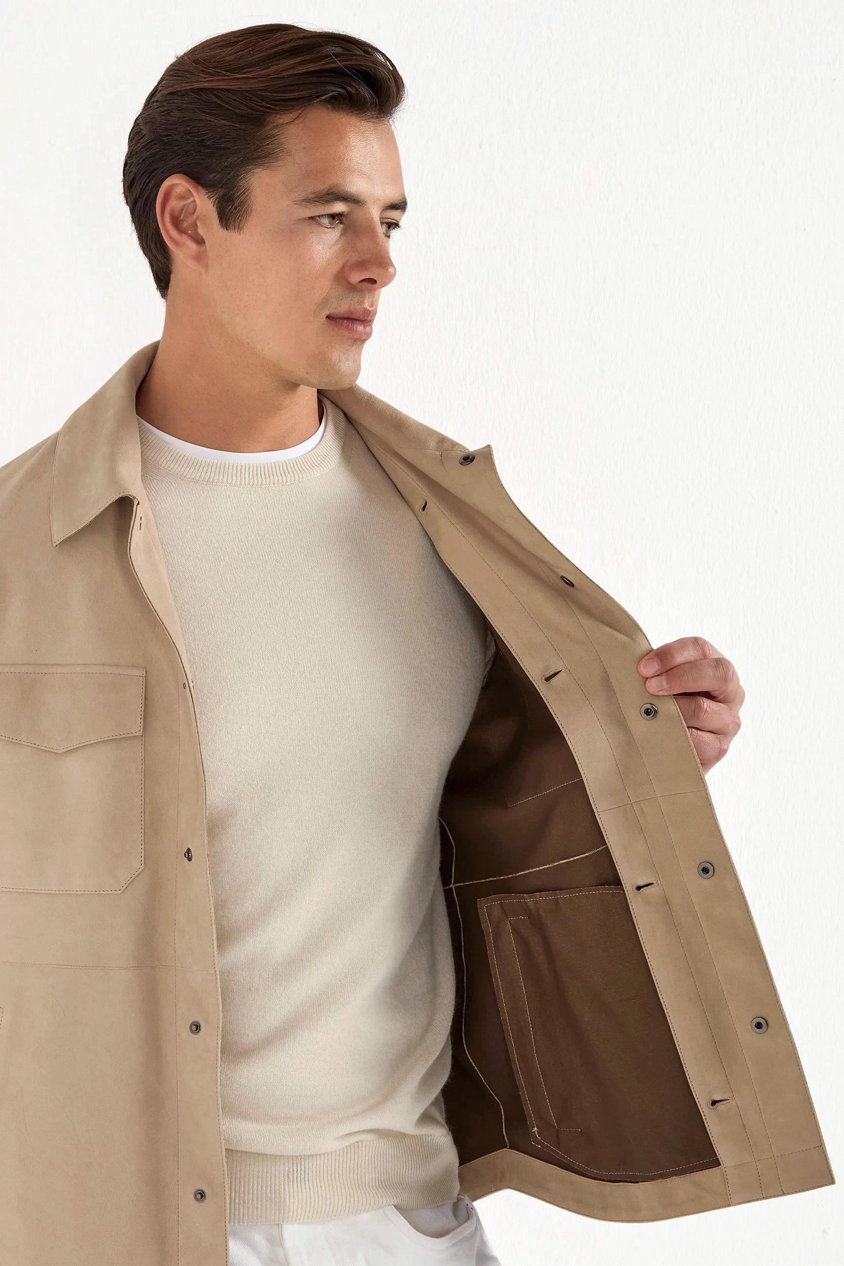Taupe suede shirt jacket - Made in Italy