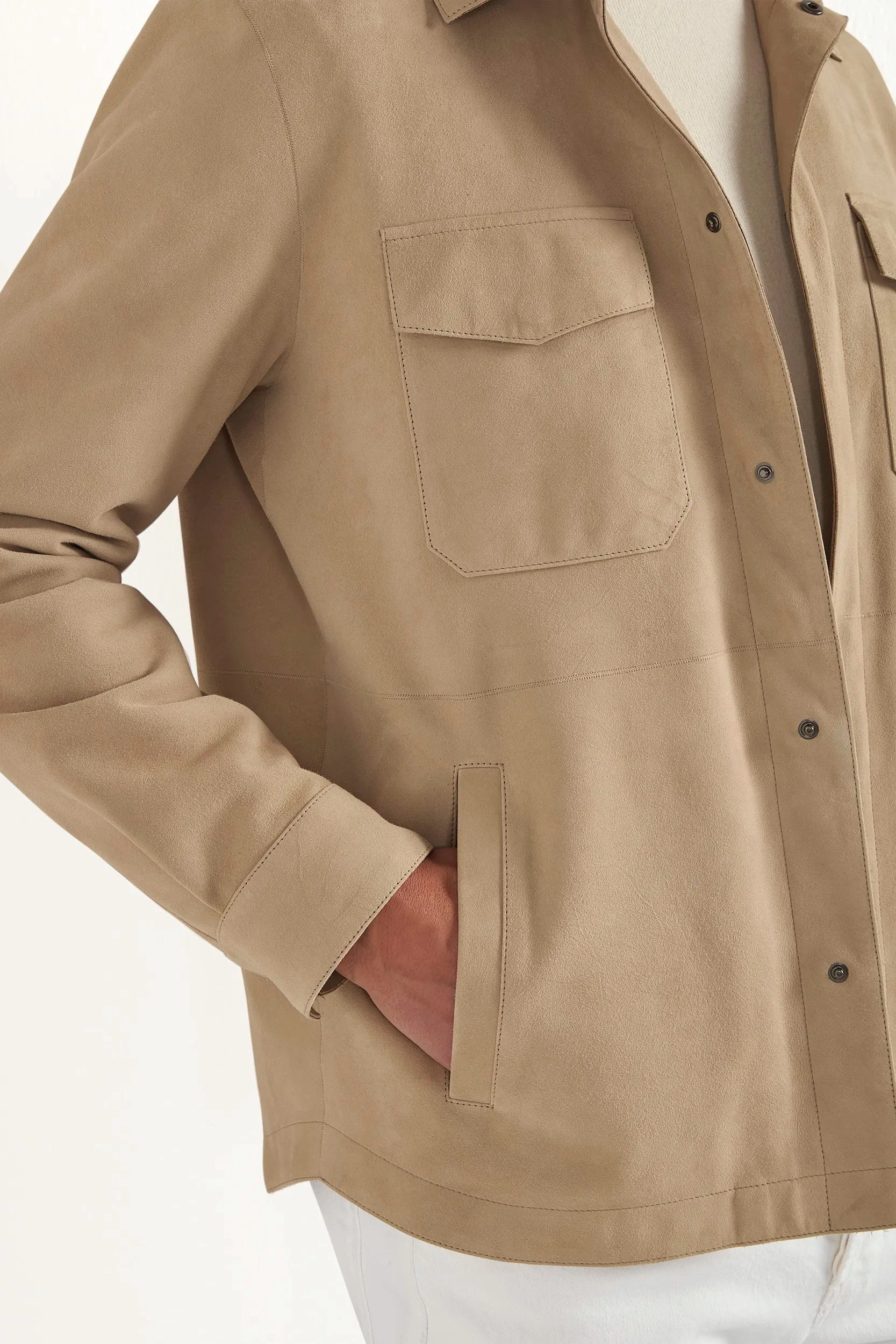Taupe suede shirt jacket - Made in Italy