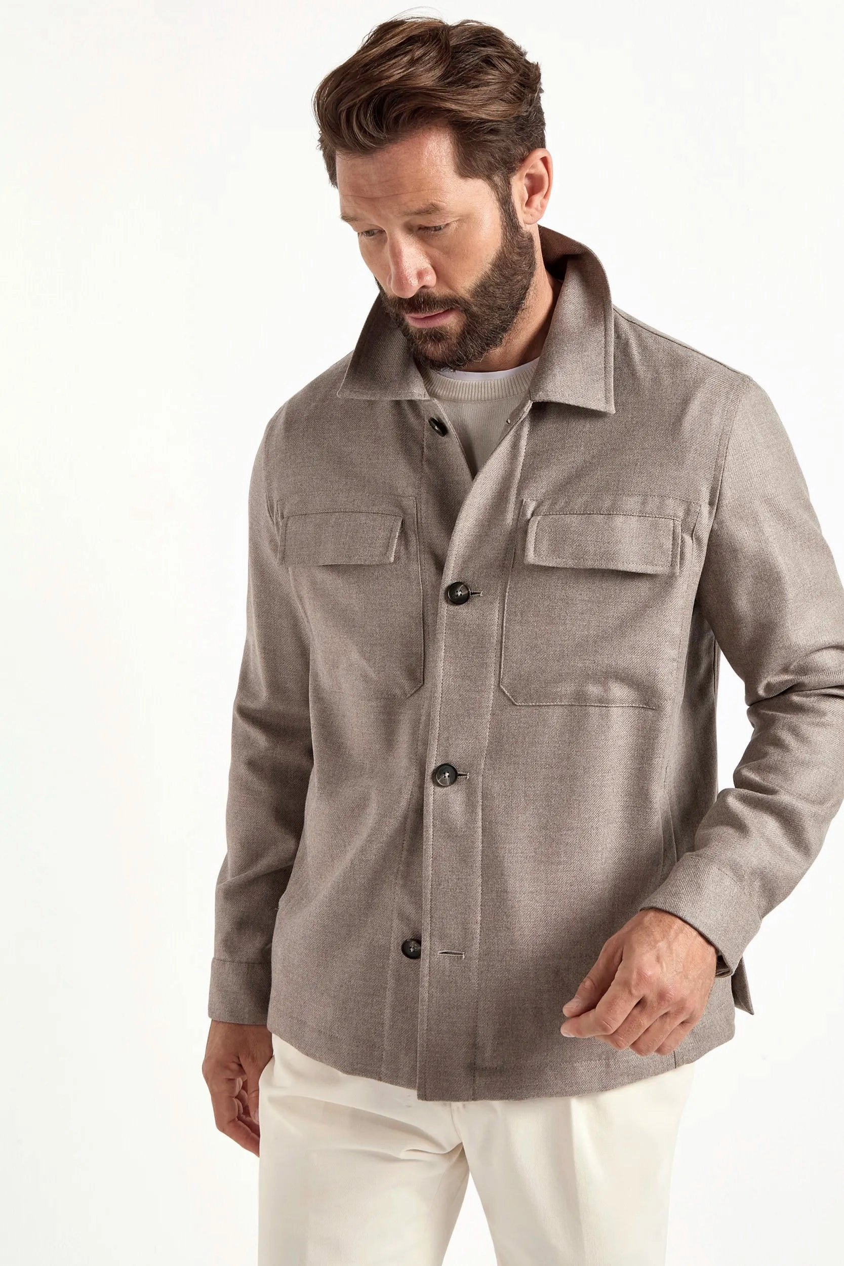 Taupe wool and cashmere shirt jacket  - Made in Italy