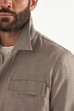 Taupe wool and cashmere shirt jacket  - Made in Italy Taupe wool and cashmere shirt jacket  - Made in Italy