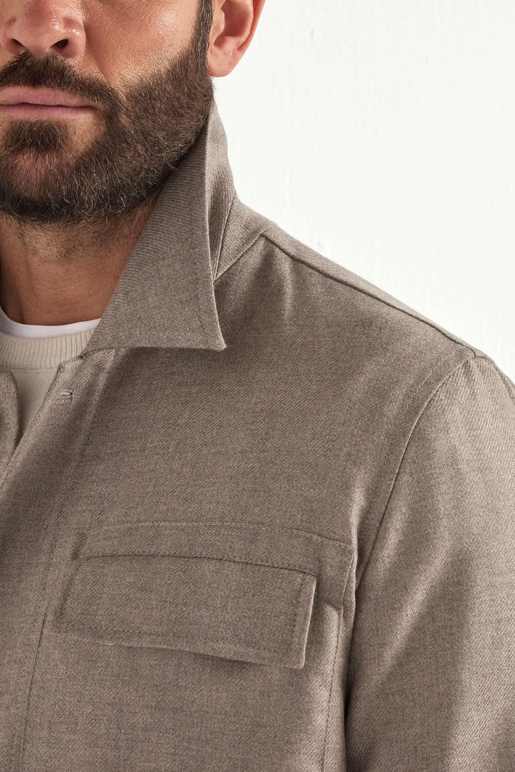 Taupe wool and cashmere shirt jacket  - Made in Italy