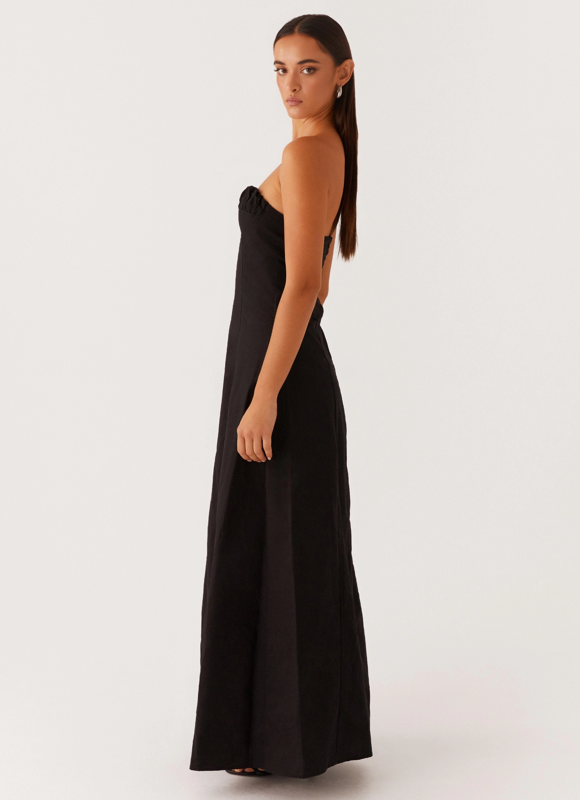 Tayla Linen Maxi Dress - Black Easy Texture
