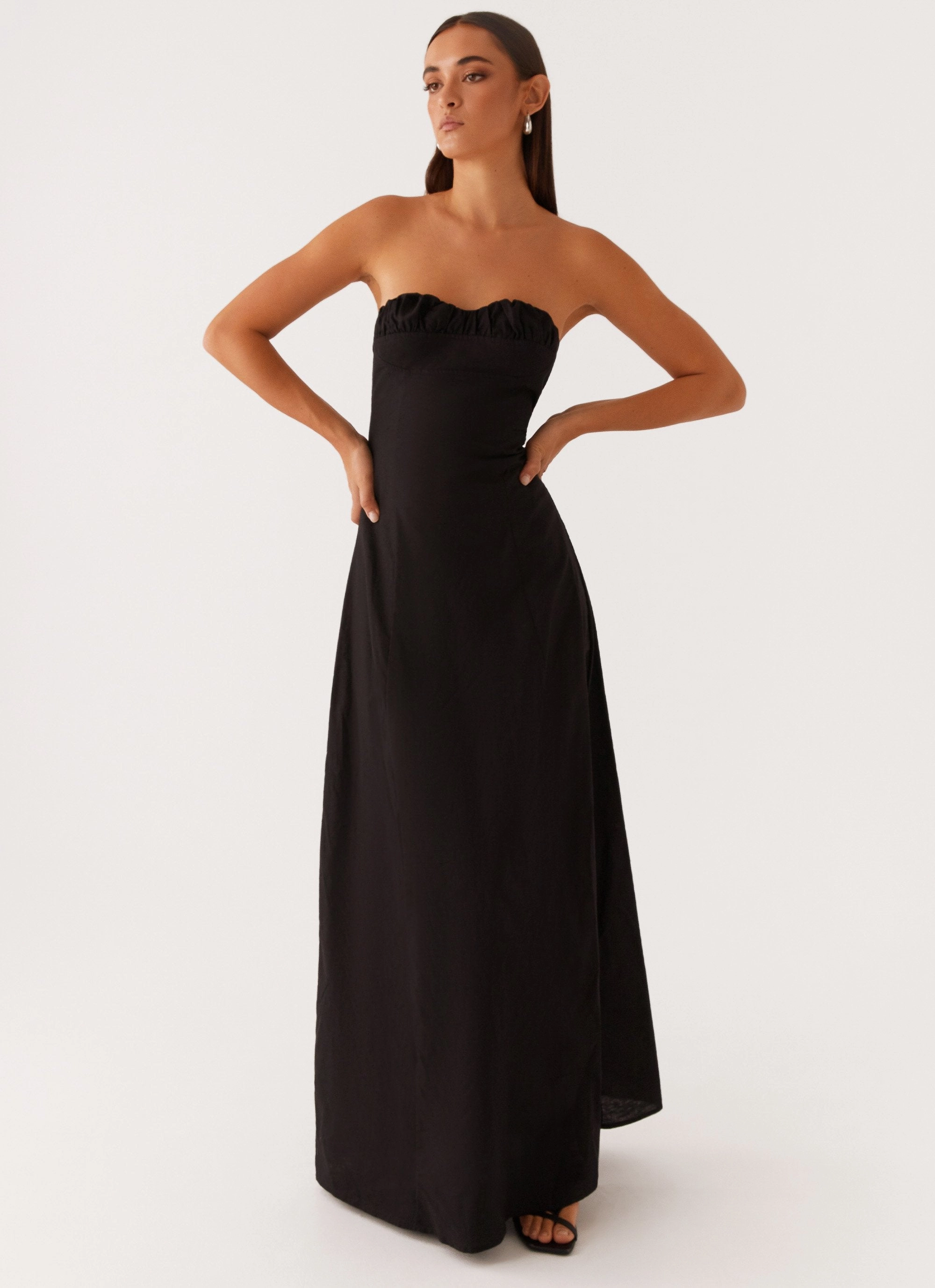 Tayla Linen Maxi Dress - Black Smooth Finish Modern Appearance