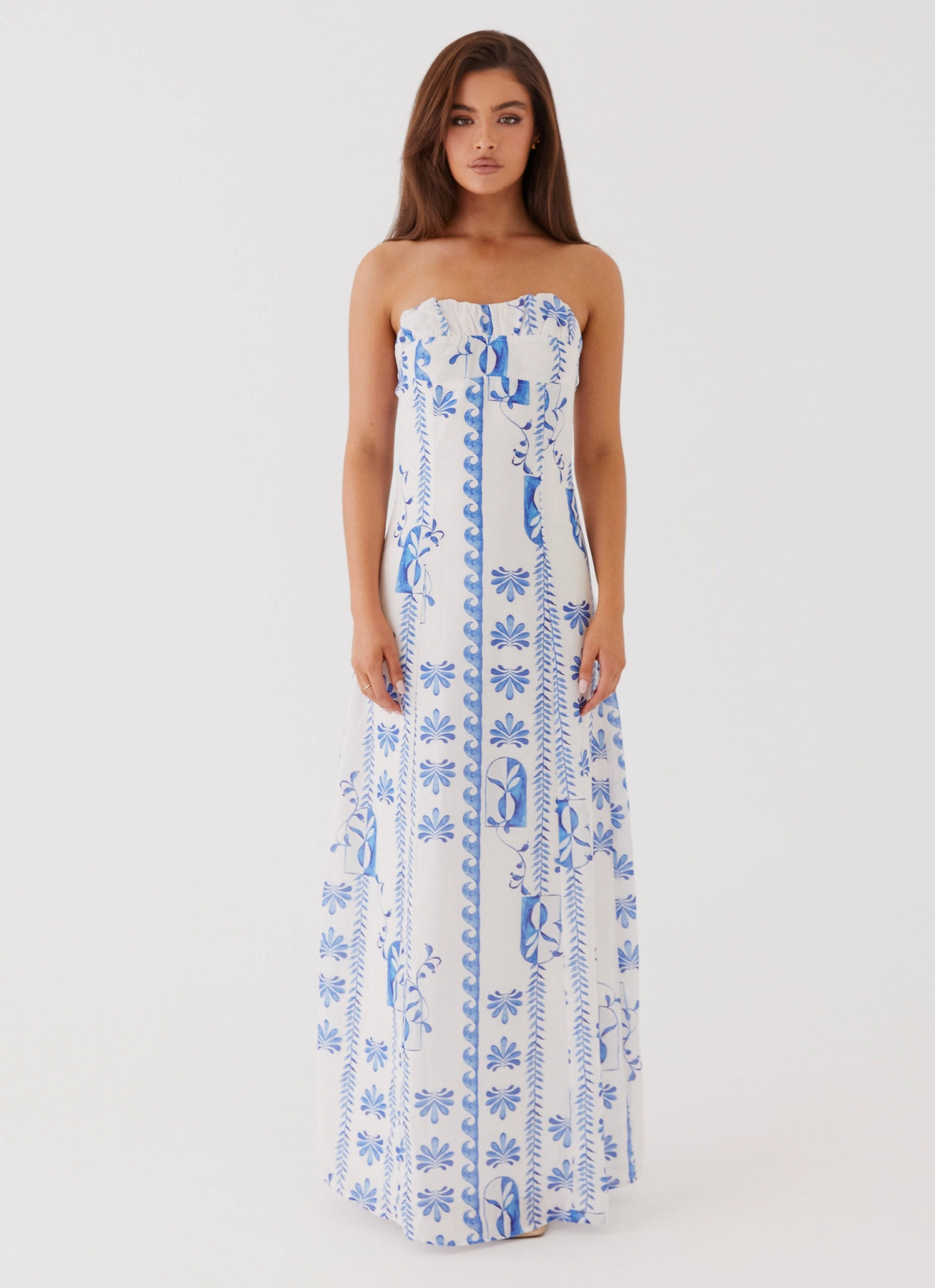 Feminine Look Tayla Linen Maxi Dress - Floral Wave