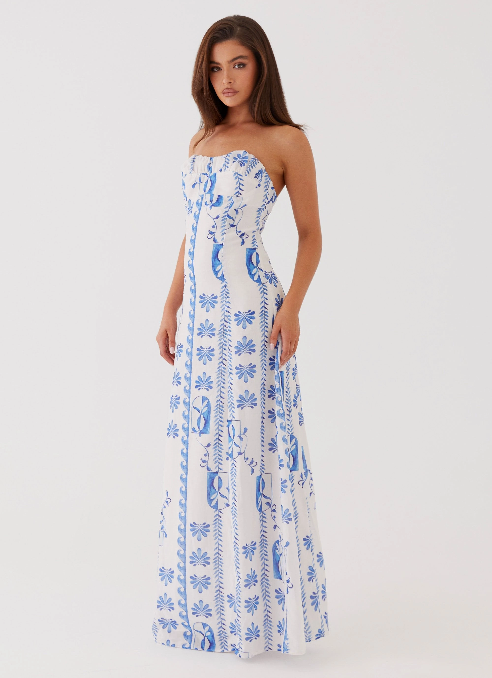 Minimalist fit-and-flare Tayla Linen Maxi Dress - Floral Wave