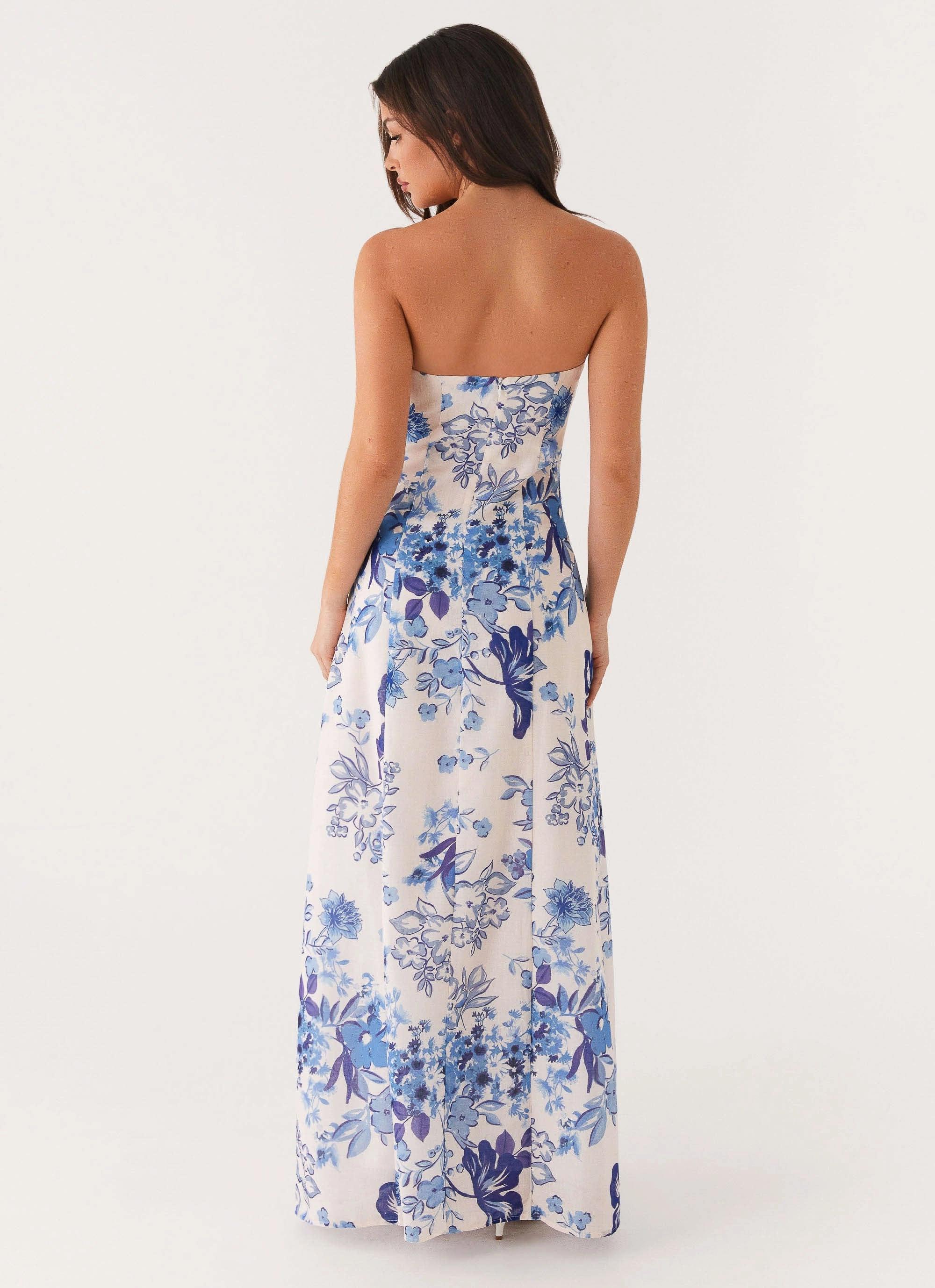 Contemporary Layer Trendy Everyday Tayla Linen Maxi Dress - Serene Sky Floral