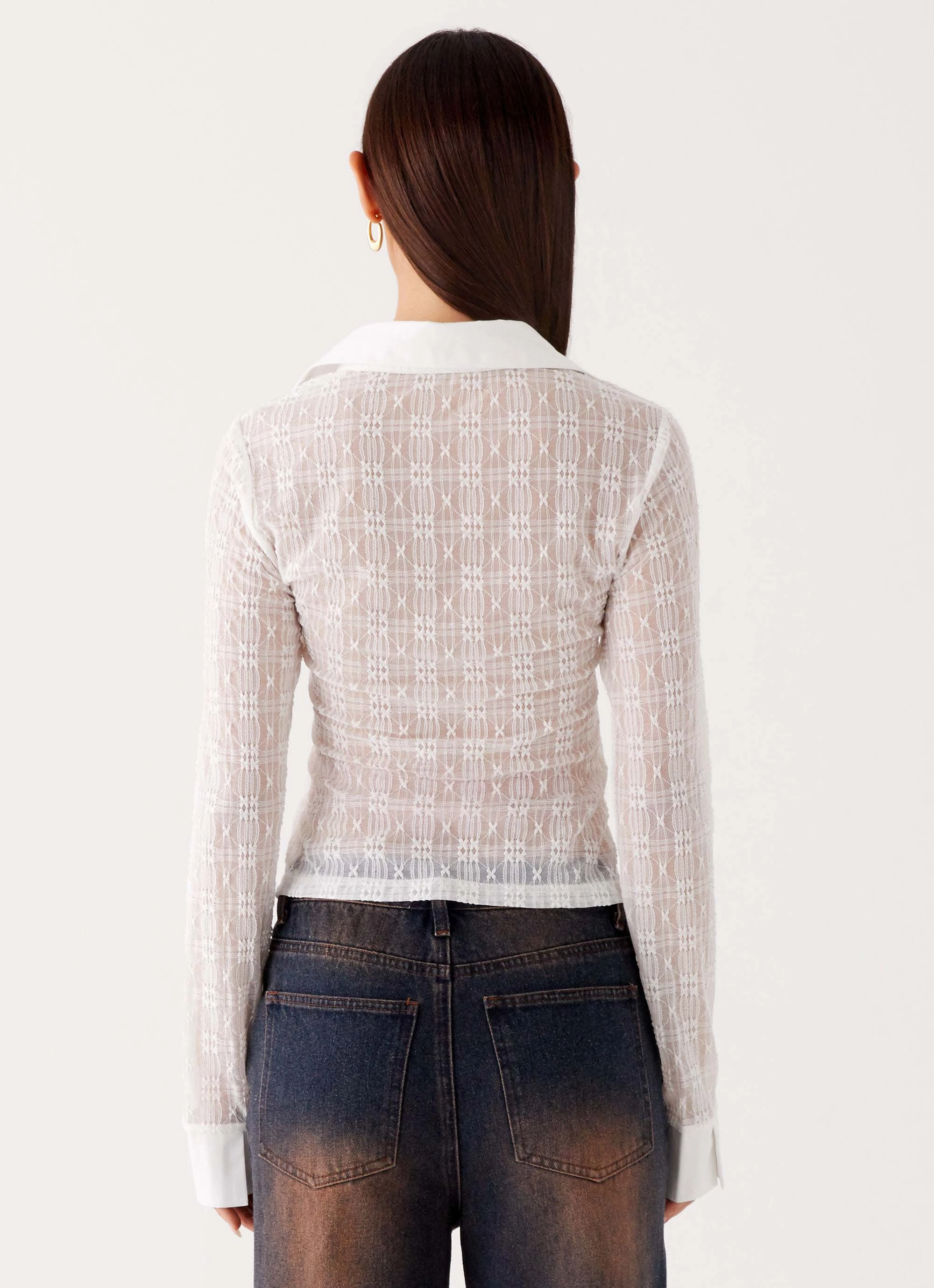 Loui Lace Long Sleeve Top - White OdorResistant Technology Drop Shoulder