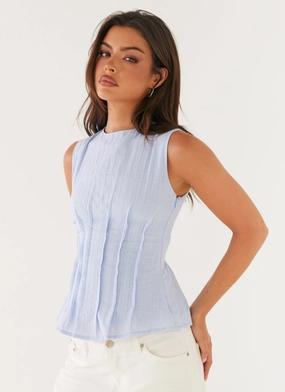 Office Look BondedShoulderTaping Franco Tie Back Top - Blue