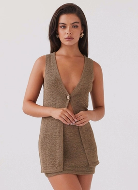 Tear Stop Grid Weave Capri Glow Knit Top - Khaki ReflectiveAccentDetails Capri Glow Knit Top - Khaki