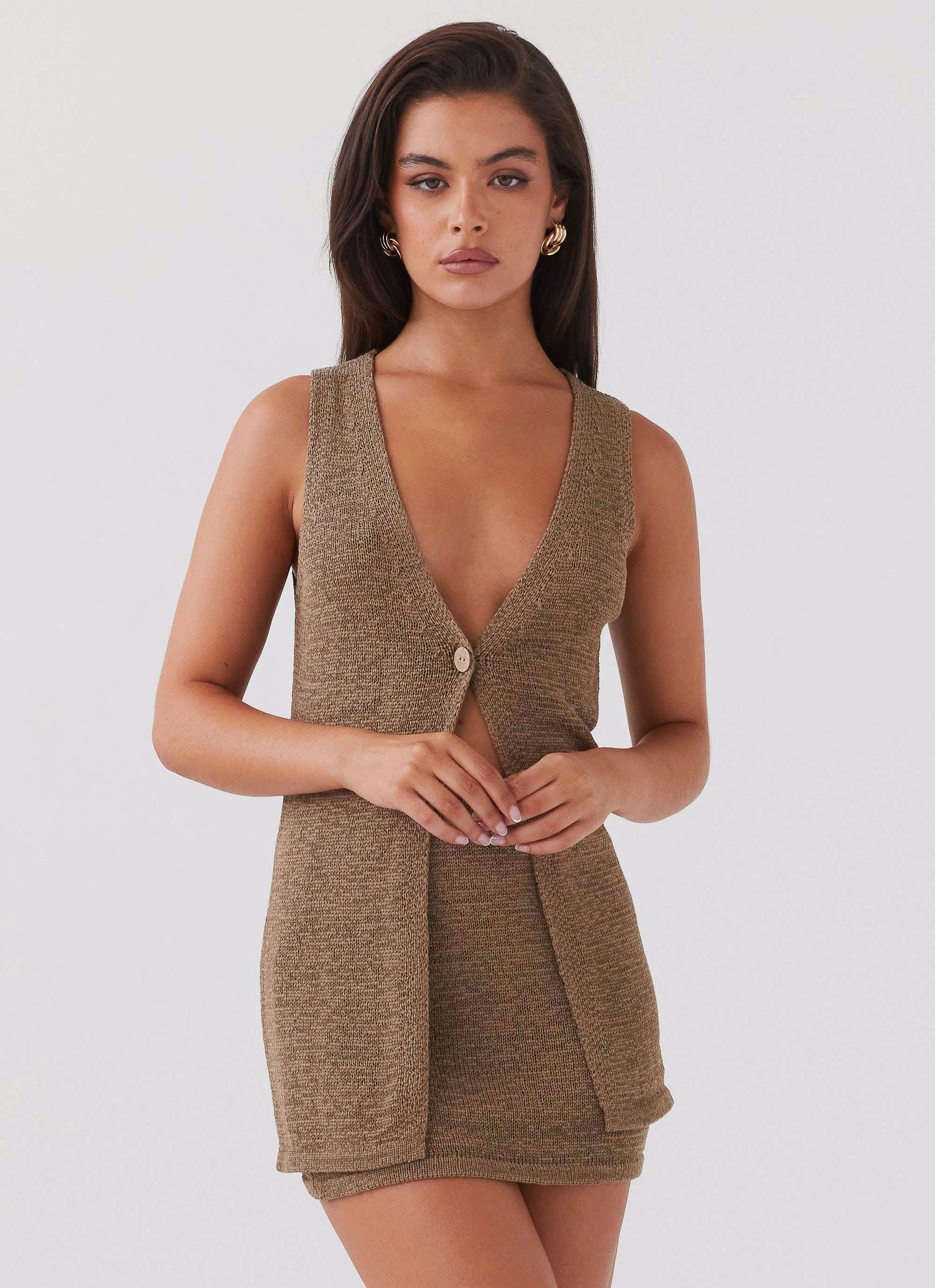 ReflectiveAccentDetails Capri Glow Knit Top - Khaki