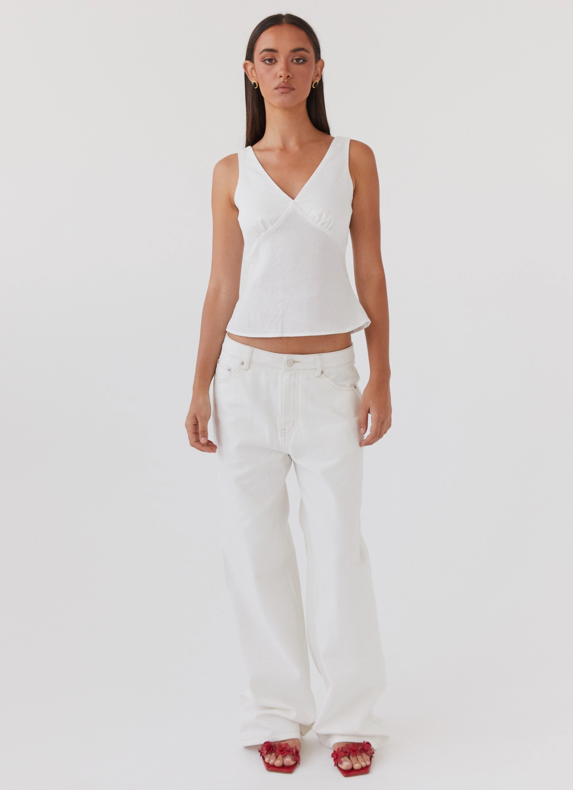 Keanna Low Rise Denim Jeans - Ivory Breathable layers Structured Hemline