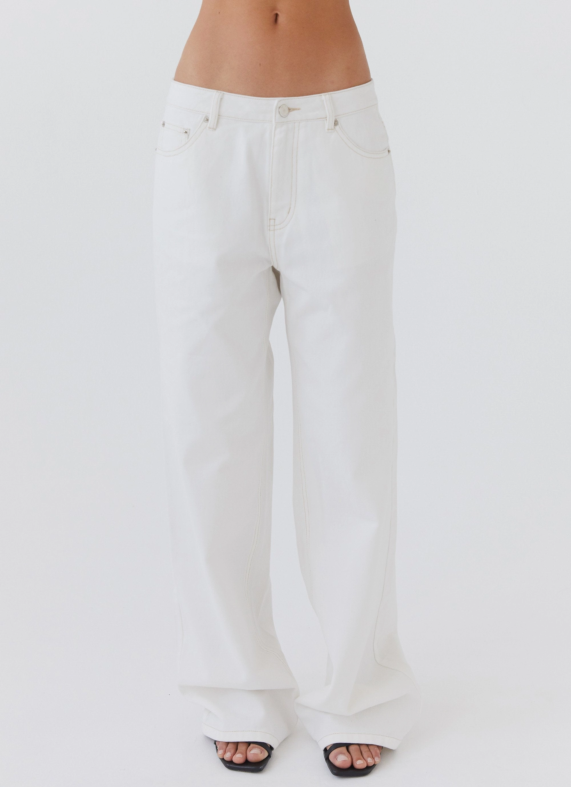 Keanna Low Rise Denim Jeans - Ivory Rayon drape