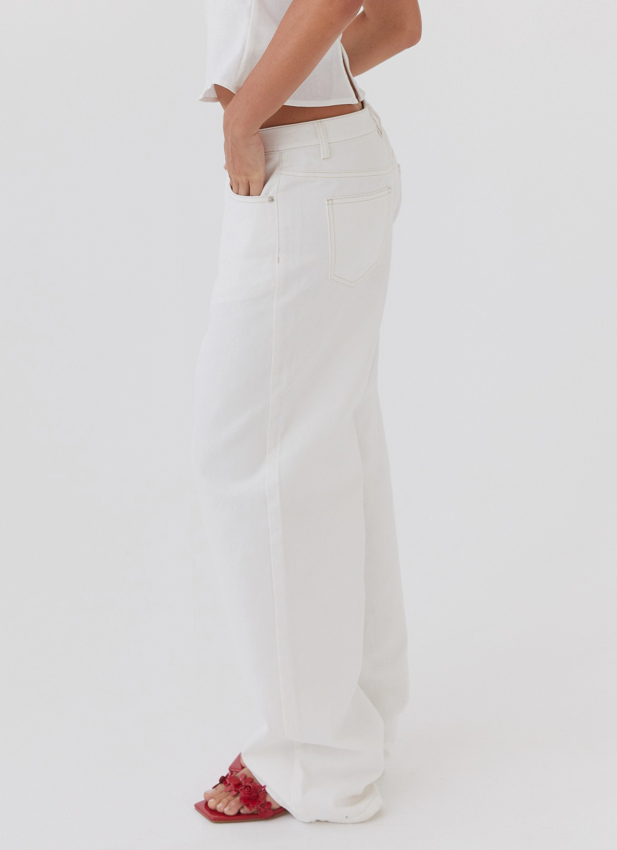 Keanna Low Rise Denim Jeans - Ivory ReinforcedKnees