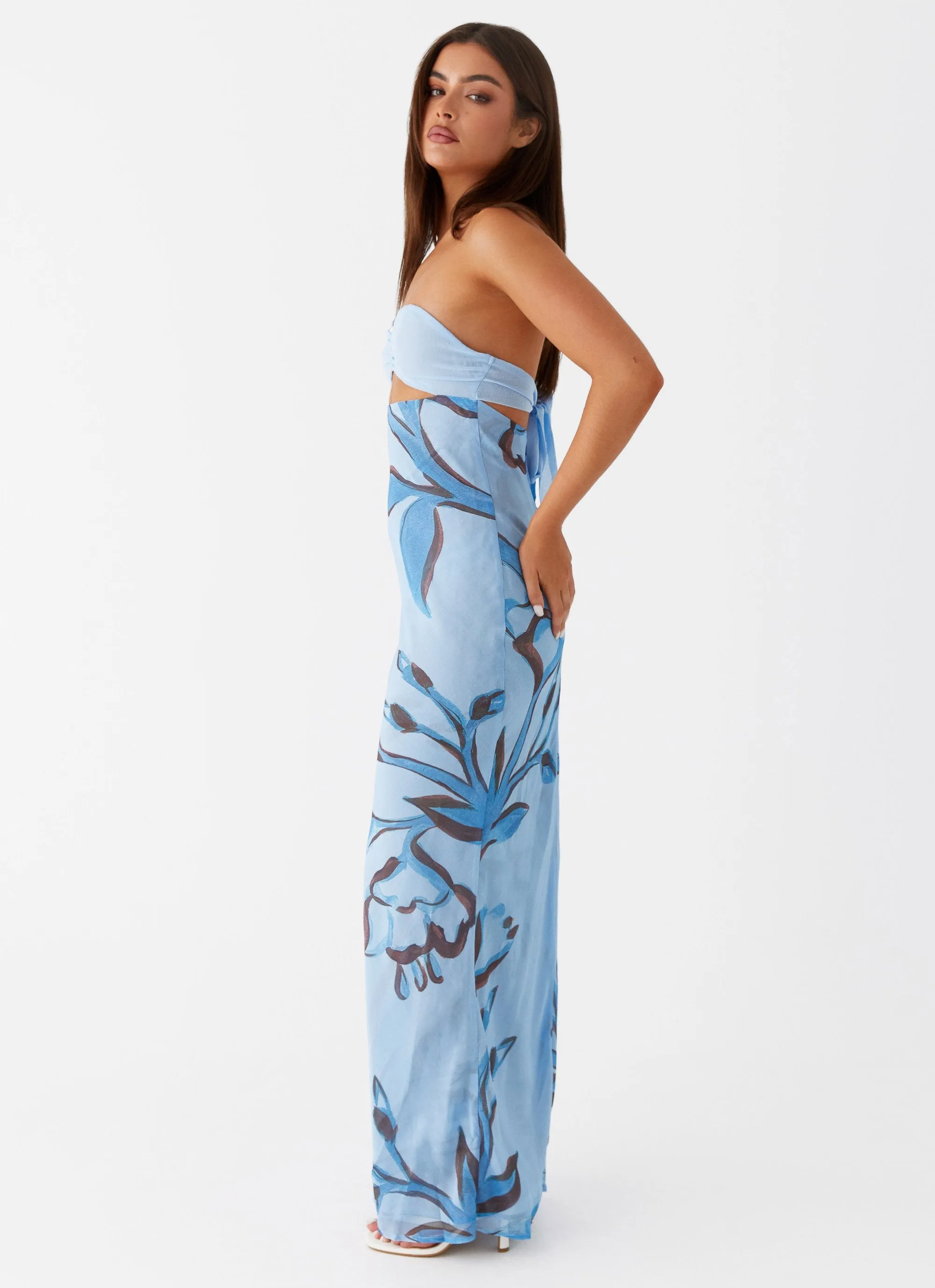 Microfiber Material Summer Must-have Tropicana Maxi Dress - Blue Floral