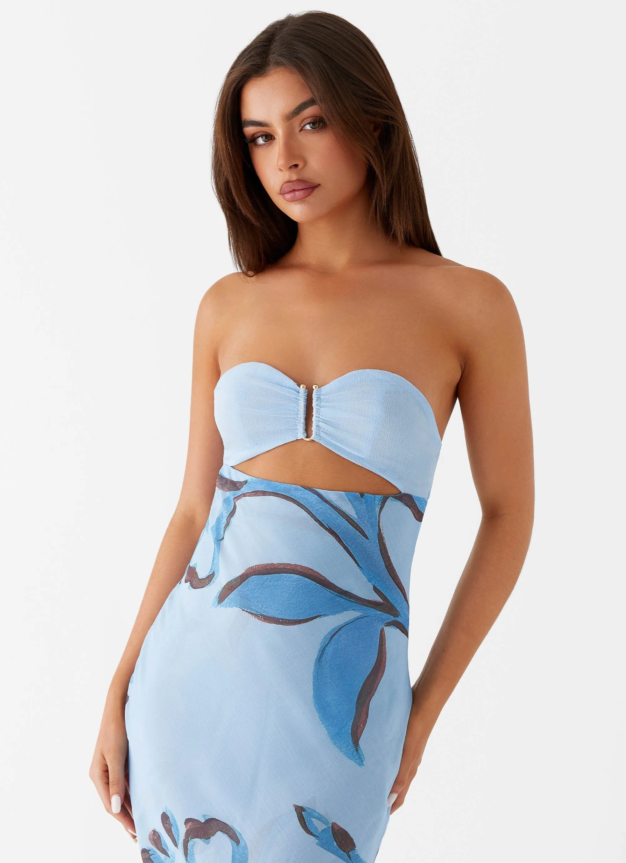 Tropicana Maxi Dress - Blue Floral Fitted Shape