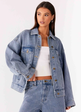 Temperature Regulating Layer Orleans Oversized Denim Jacket - Blue Orleans Oversized Denim Jacket - Blue Double Layered Hood