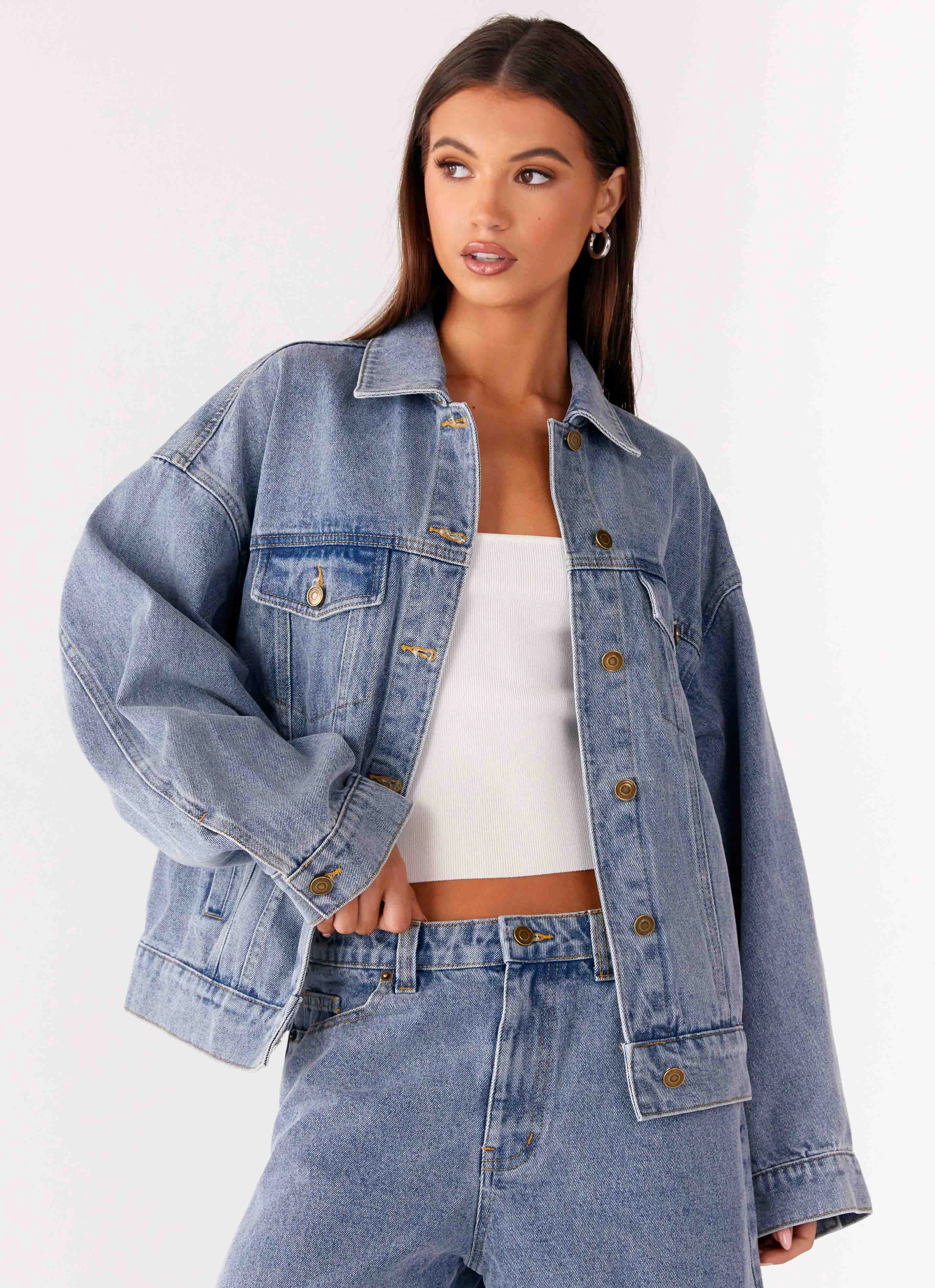 Orleans Oversized Denim Jacket - Blue Double Layered Hood