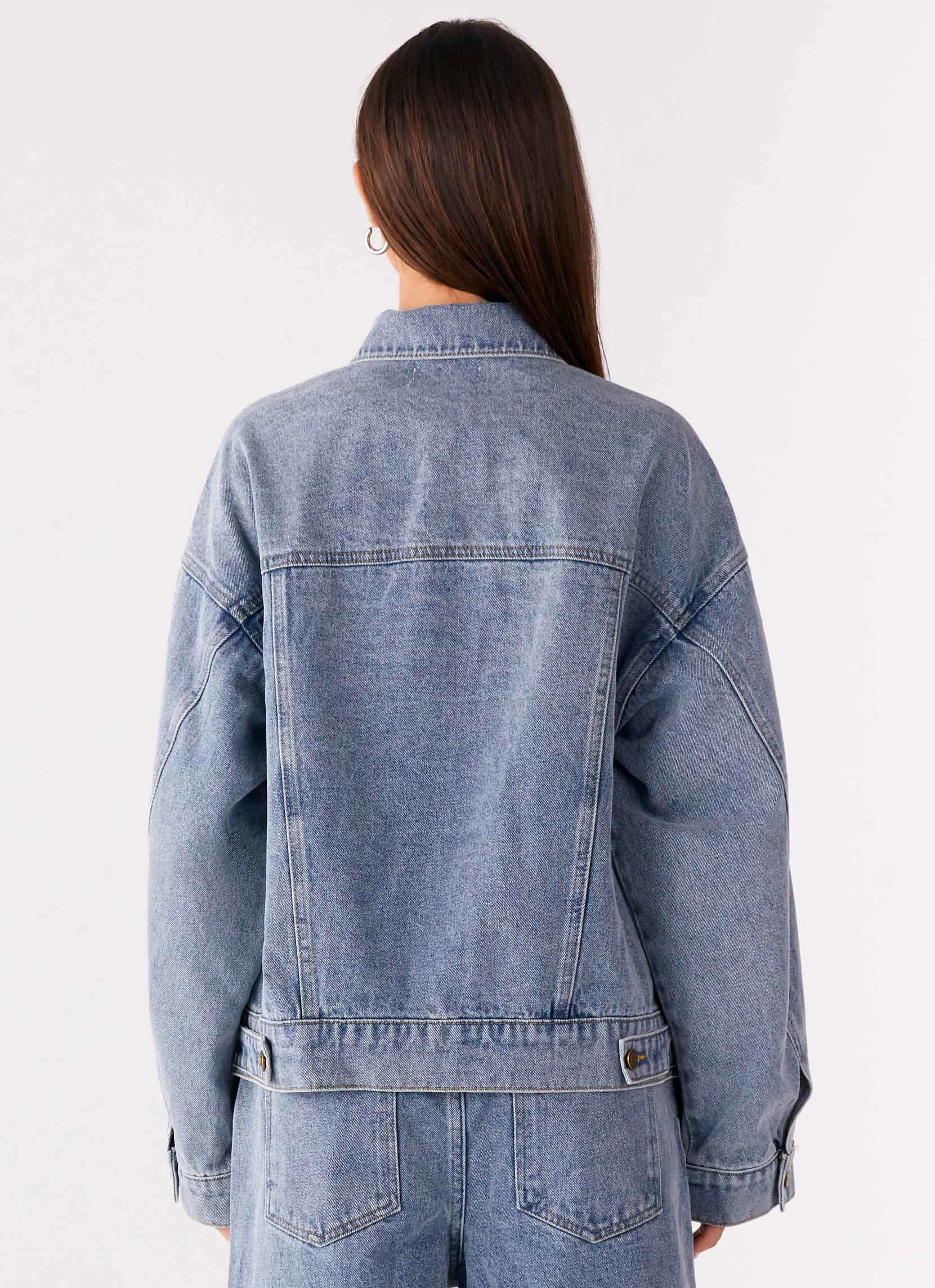 Sleek Outer Designer Inspired Orleans Oversized Denim Jacket - Blue