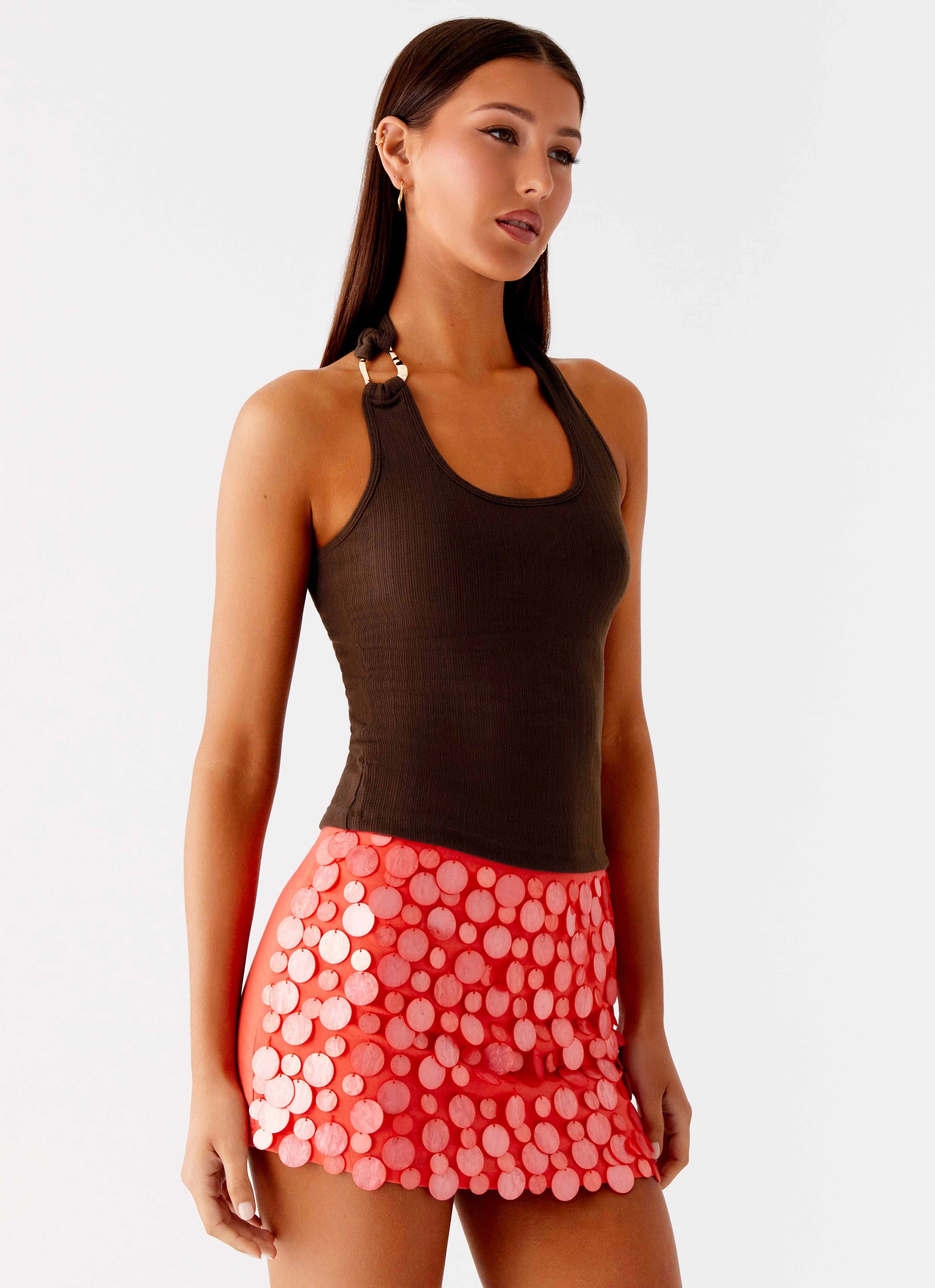 Nera Halter Top - Chocolate Friction Reducing Finish